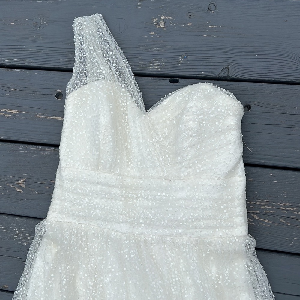 White sequined, one shoulder gown - Picture 8 of 13